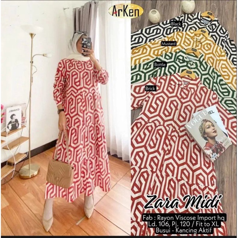 MIDI DRESS VIRAL TERBARU - GAMIS MOTIF KEKINIAN JUMBO - Z4R4 MIDI (BISA COD)