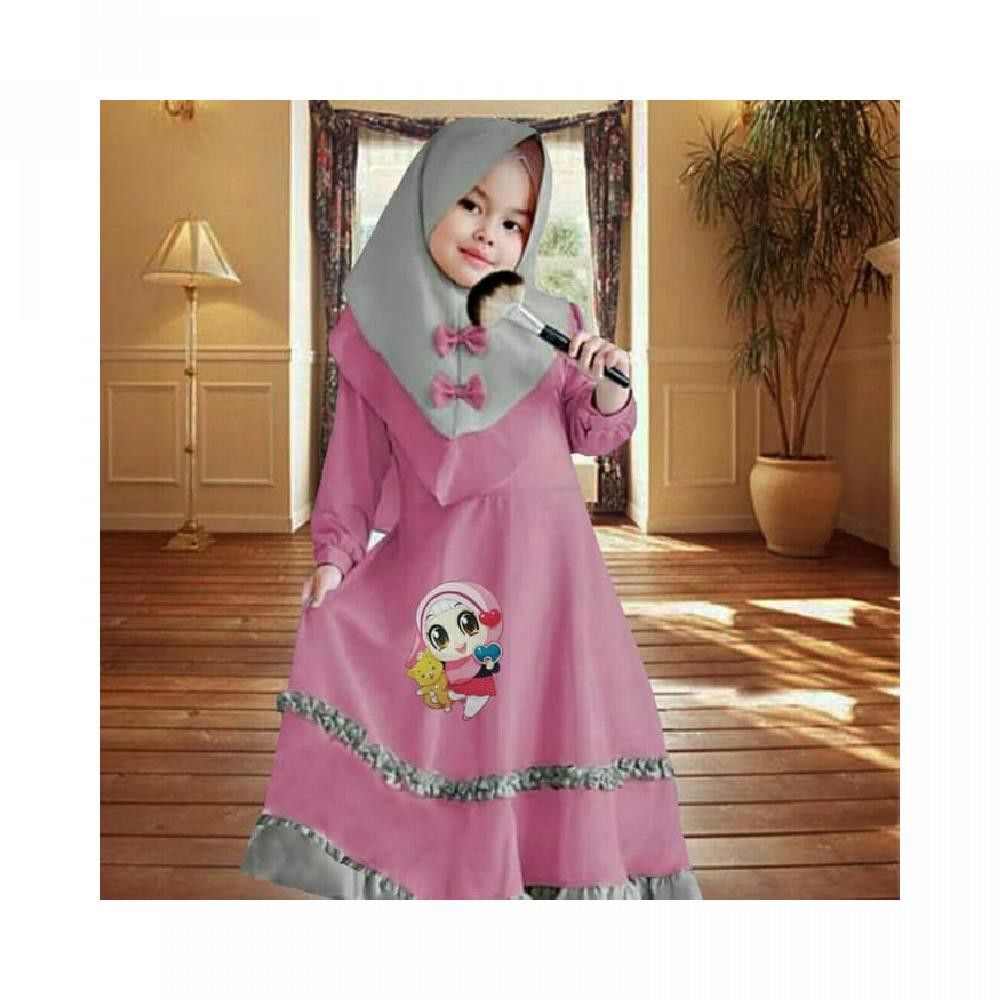 Setelan Baju Gamis Muslim Anak Perempuan Marsha Boneka Lampu LED HQ