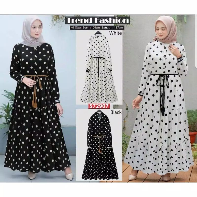 Promo cuci gudang Yunna Polka Dress | Gamis Monalisa | Gamis Polkadot | Gamis Wanita Terbaru COD 2