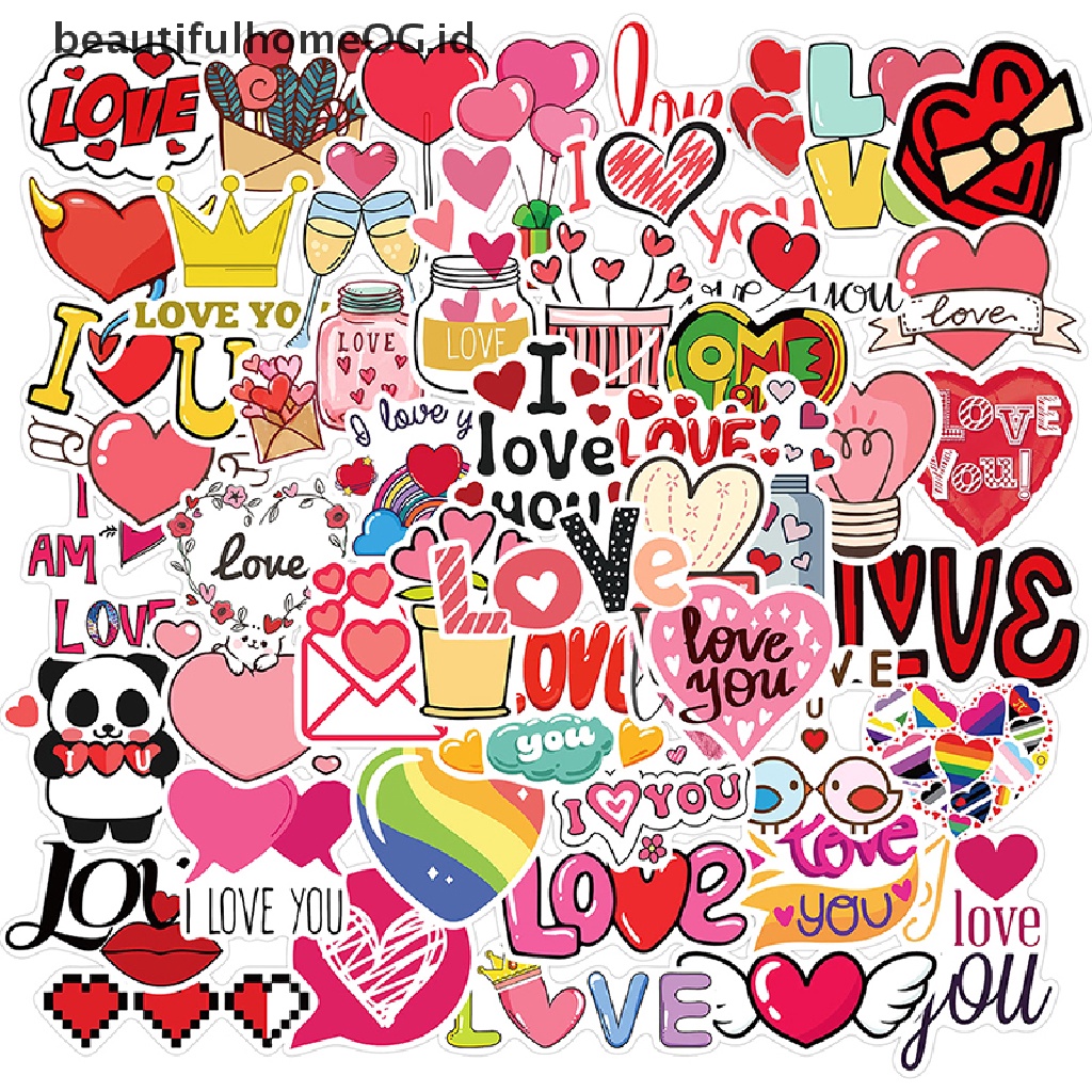 50 Pcs Stiker Desain Hati Warna Pink Gaya Vintage Untuk Laptop Notebook Hari Valentine