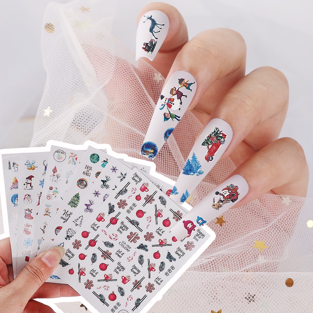 Stiker Nail Art 3D Motif Natal / Rusa / Snowflake Untuk Dekorasi Manicure DIY