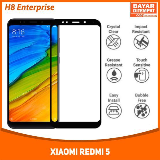 TEMPERED GLASS 5D FOR XIAOMI REDMI 5 FULL COVERAGE FULL LEM NO PELANGI NO GELEMBUNG UDARA