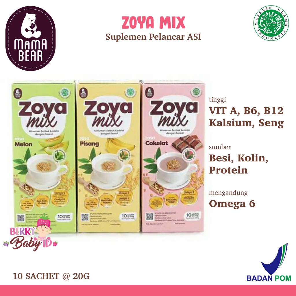 Mama Bear Zoya Mix Susu Pelancar ASI Milk Booster Banana Melon Coklat Berry Mart