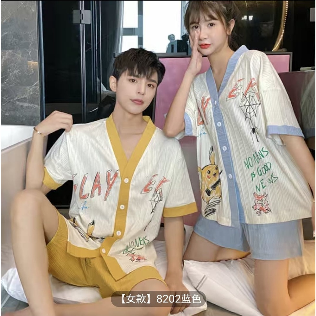 BAJU TIDUR PIYAMA LAKI LAKI PEREMPUAN COUPLE KATUN TEBEL HALUS ADEM IMPORT BERKUALITAS MOTIF KANCING LIMA LENGAN PENDEK SETELAN CELANA PENDEK HOTPANTS WARNA PUTIH BERSIH TERBARU SIZE M-XXXL FIT TO 85KG