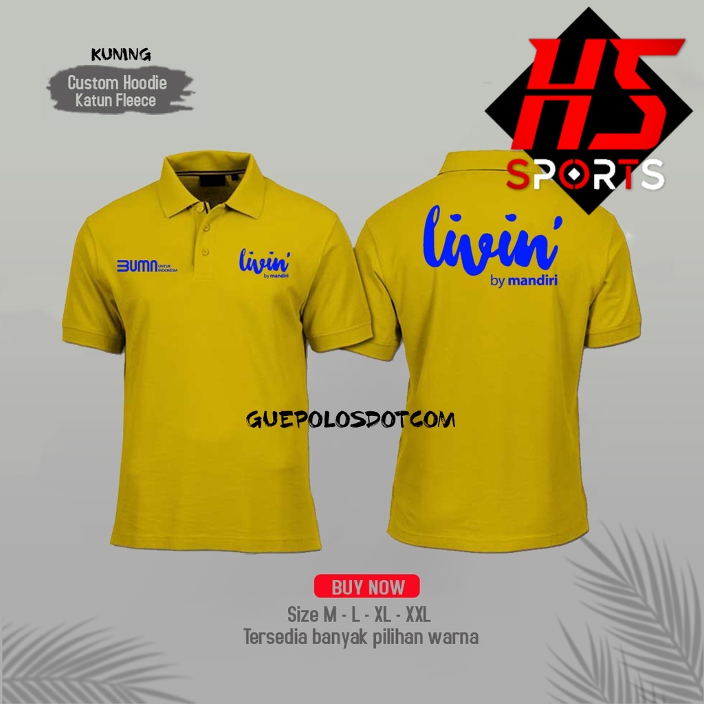 polo livin by mandiri - depan logo LIVIN BUMN belakang LIVIN MANDIRI - Poloshirt livin by mandiri - BAJU kerah livin mandiri terbaru - Baju polo Bank Mandiri