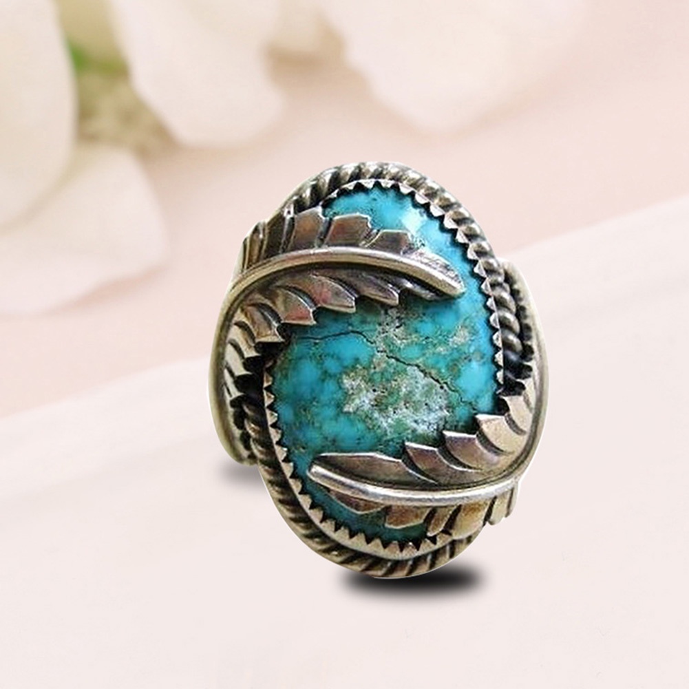 Hu Hu Hu Hu Hu Alat Bantu Pasang Kacamata♡ Cincin Wanita Desain Daun Hias Turquoise Imitasi Gaya Vintage Untuk Pesta Tunanganpernikahan