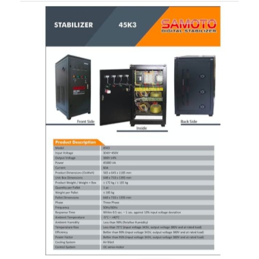 STABILIZER SAMOTO SMT 45K3 45KVA 3PHASE utk rumah / gedung / kantor