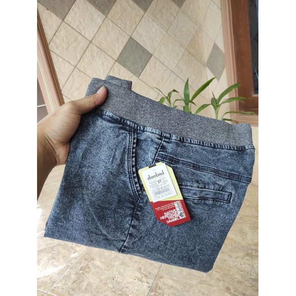 Celana Jeans Pendek Pria Premium Pinggang Karet Biru Snow Size 28 Sampai 44