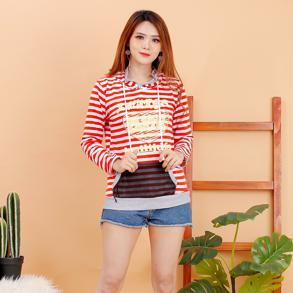 KC # E-1127, Atasan hoodie salur tangan panjang