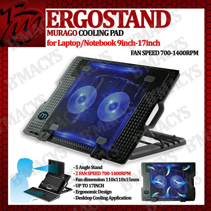 COOLING PAD MURAGO MS800 2 FAN 17 INCH BLUE LED - 2 fan ERGOSTAND cooling pad