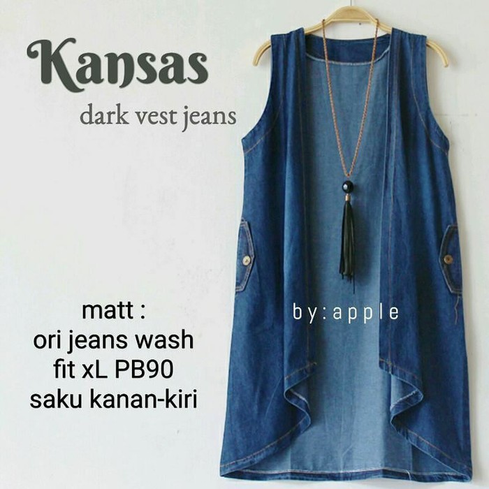 outer rompi jeans wash denim kansas vest