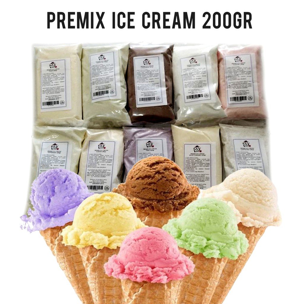 PREMIX ICE CREAM 200GR - BUBUK ES KRIM COKLAT DURIAN COCONUT MINT HARD SOFT MESIN MIXER INSTANT LEMBUT