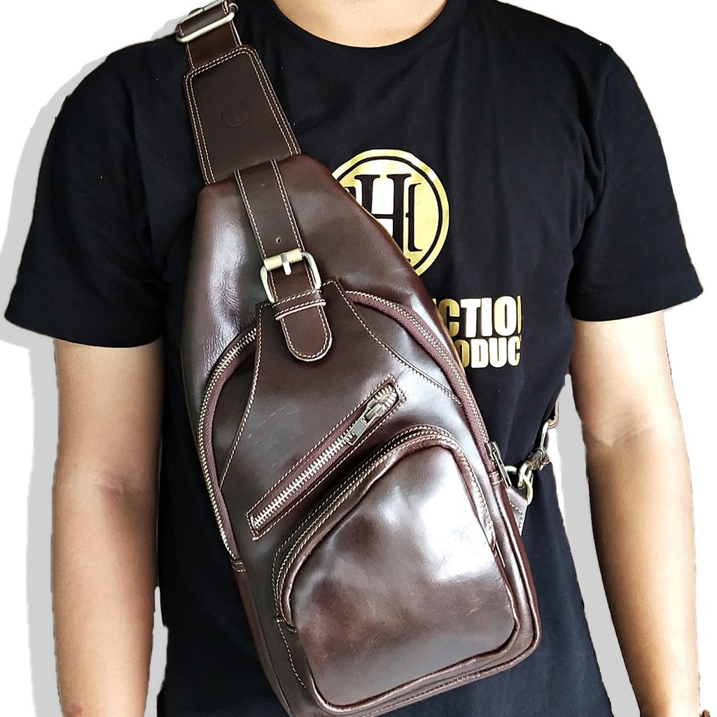 Tas FONTE Kulit Sapi Waist bag Tas dada Slingbag Tas Selempang Pria Wanita - Originale Leather Bag