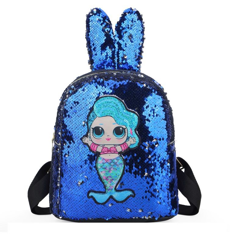 GI 550 RISCE RANSEL SEQUIN ANAK LED TELINGA KELINCI LITTLE MERMAID JAKARTA BATAM JTF