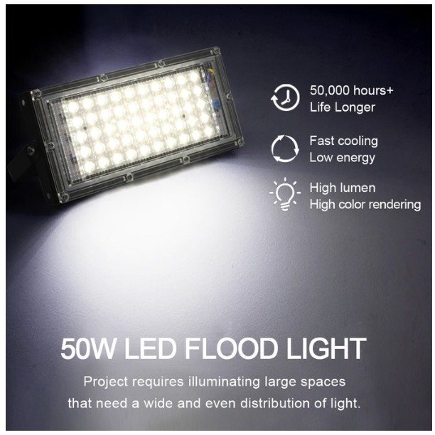 Lampu Sorot Flood Light Waterproof 4500 Lumens 50W Cahaya Putih 6500K