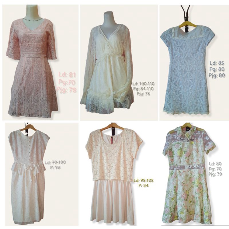 Preloved dress brukat warna pastel size xs-m besar