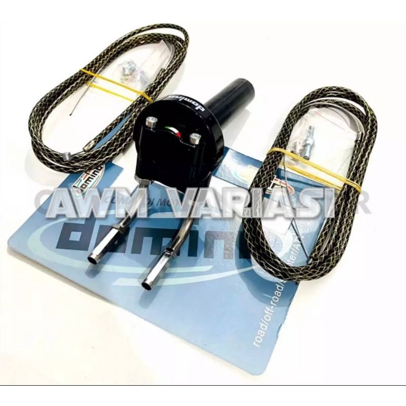 selongsong gas domino plus 2 kabel gas serat carbon 190cm universal semua jenis motor