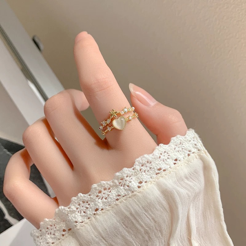 YEEZII Cincin Emas Kristal Opal Bentuk Hati Untuk Wanita