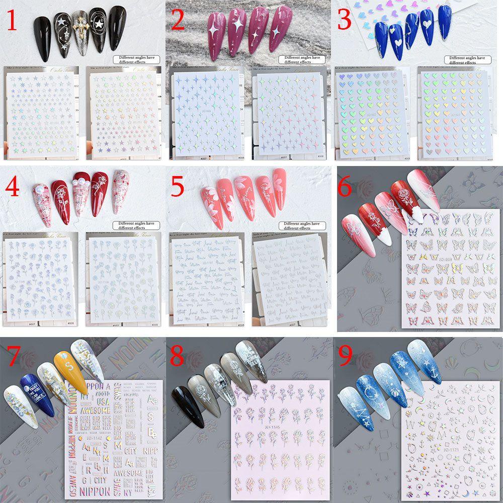 1pc Stiker Kuku 3D Motif Bintang Mawar Warna-Warni Untuk Dekorasi Nail Art