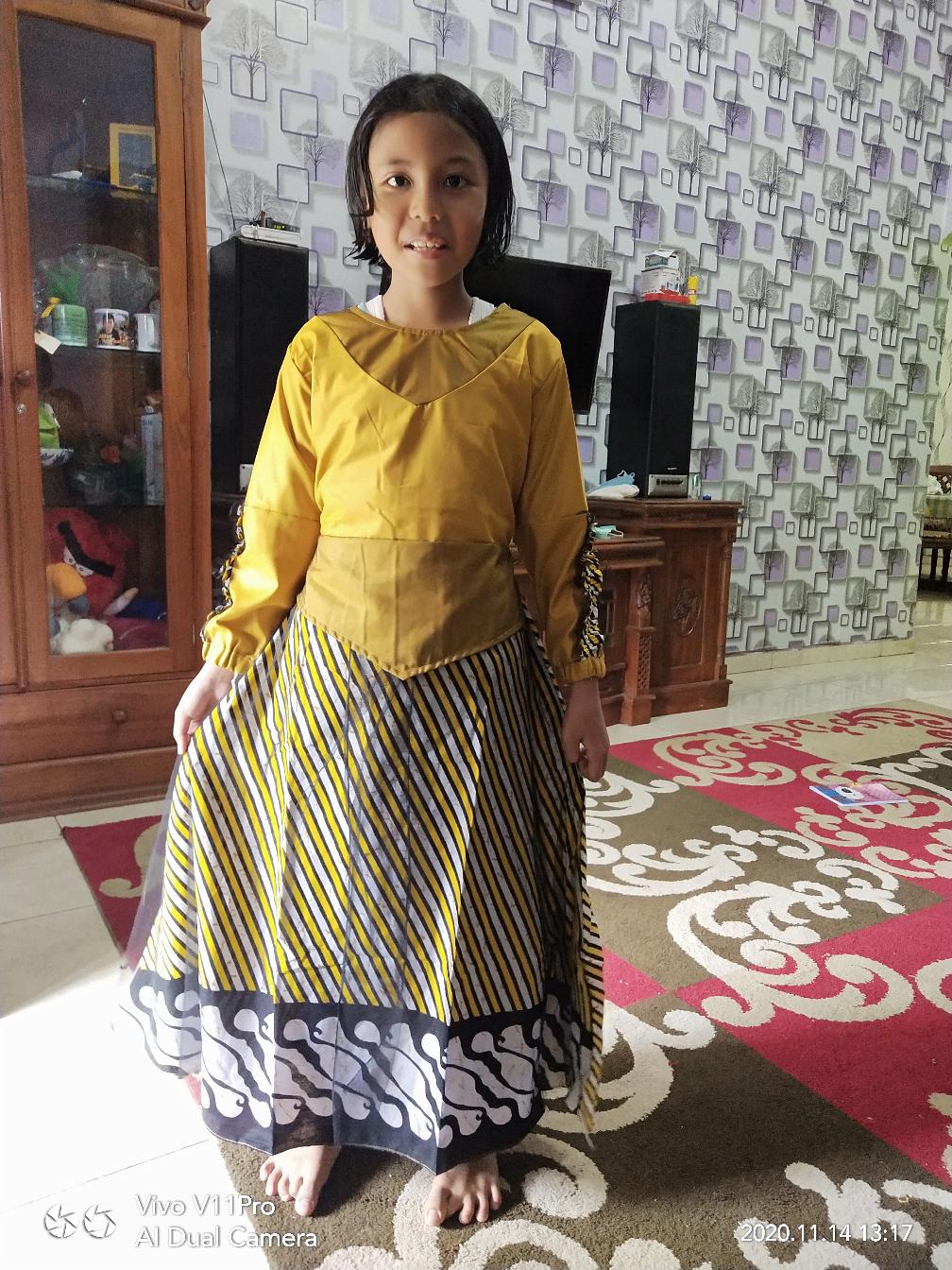 Toyobo Maura Cople - Sania Rufle Batik Cople Jazy Gamis Syari - Gamis Kerah Jazz Motif Polos Kuning