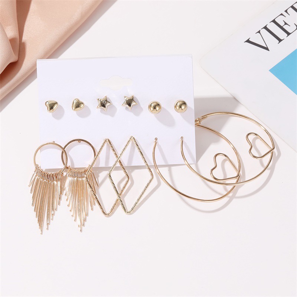 Hu Hu Hu Hu Hu Alat Bantu Pasang Kacamata♡ 6 Pasang Anting Tusuk Mutiara Imitasi Bentuk Bulat Geometris Untuk Wanita