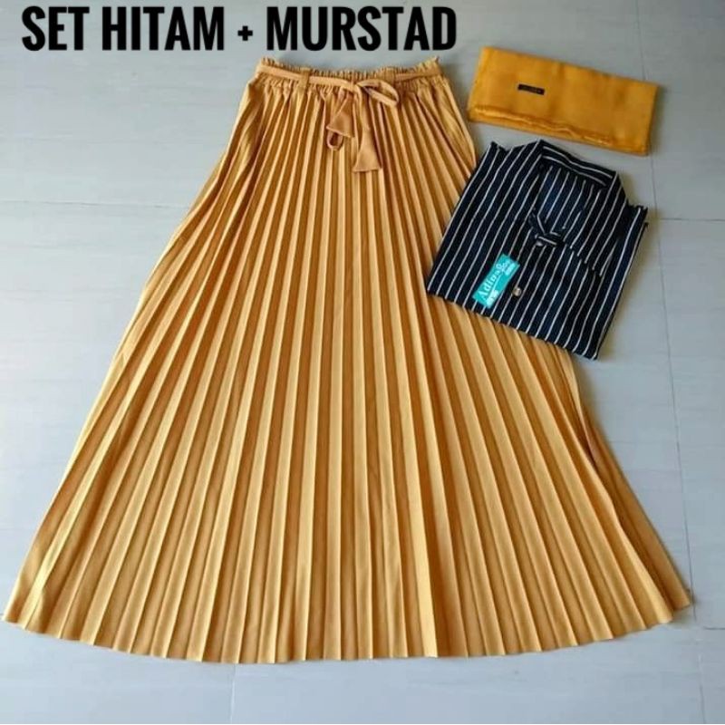 Setelan 3in1 Premium Plisket Motif Salur