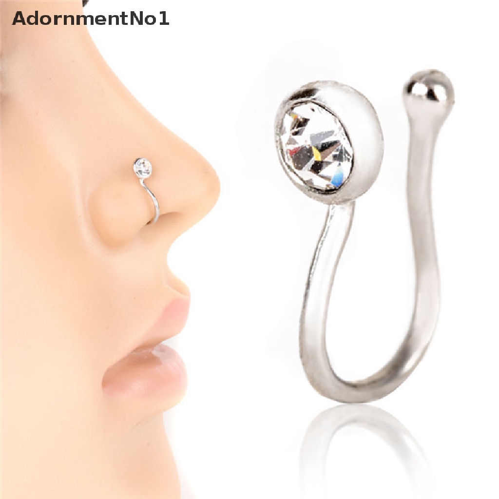 (AdornmentNo1) Anting Jepit Hidung / Bibir / Telinga Tanpa Tindik Bahan Stainless Steel Hias Kristal Untuk Wanita