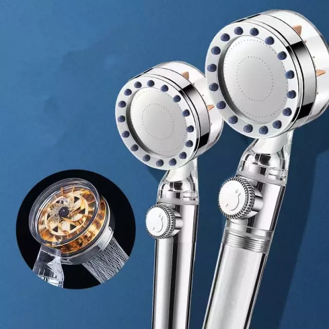 Terbaru Turbo Fan Shower Head Water Saving High-Pressure Rainfall Propeller ABS Jet Shower Head Toilet Bathroom