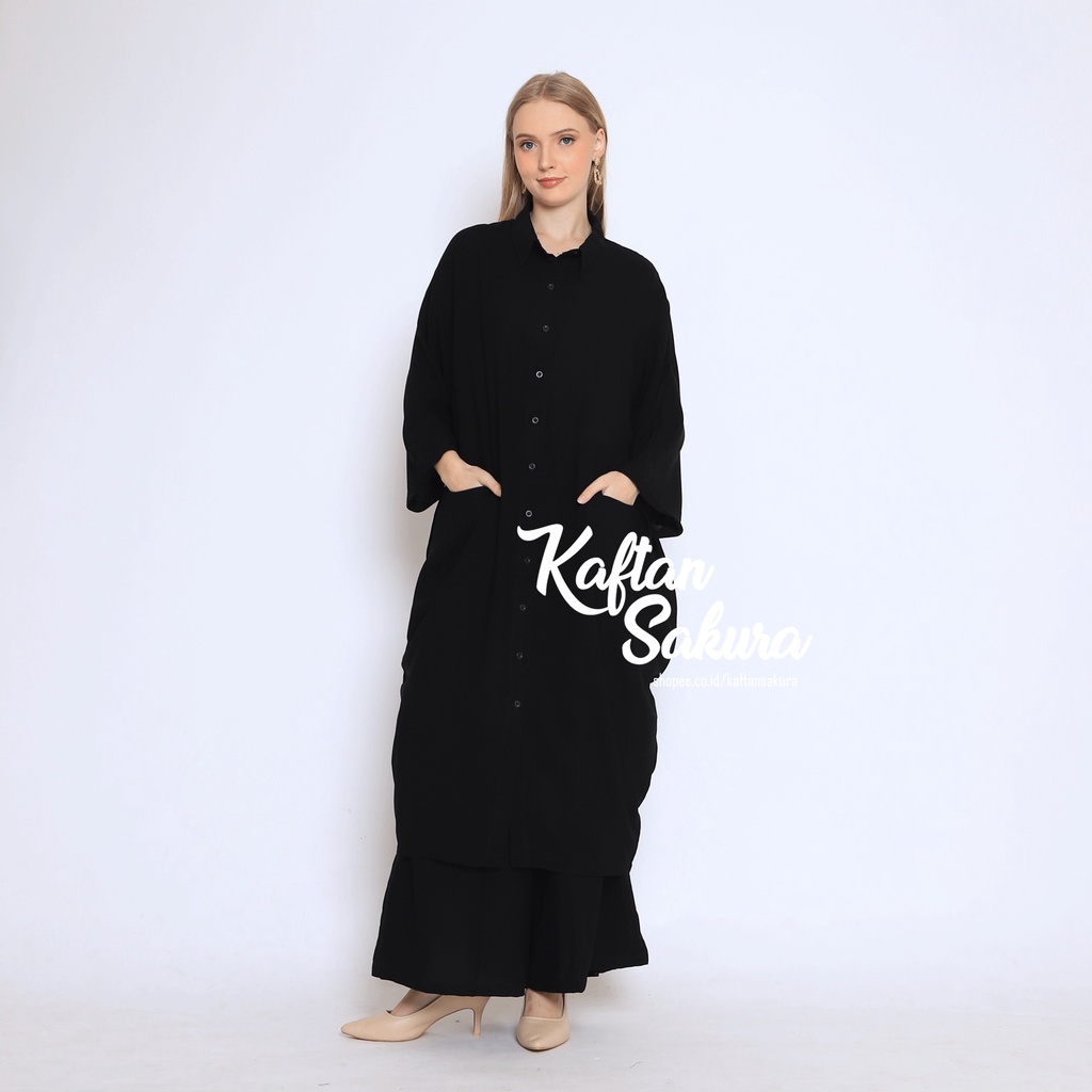 SETELAN TUNIK DAN CELANA / SET 2IN1 ONE SET WANITA /Super Black Cotton  PREMIUM /FASHION MUSLIM BUSUI