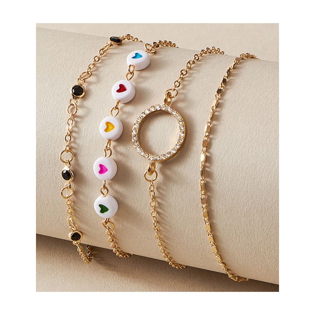 LRC Gelang Tangan Fashion Golden Geometric Diamond Circle Pattern Love Acrylic Multilayer Bracelet