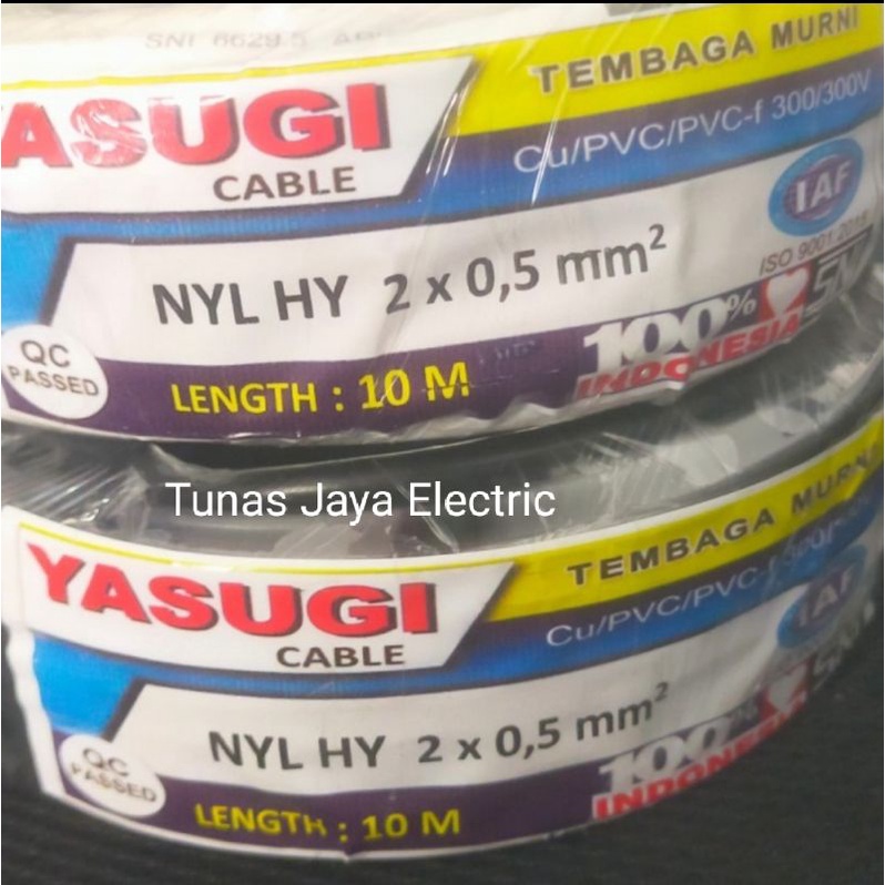 Kabel Serabut NYMHY / NYYHY 2x0,5mm @10M Tembaga Murni YASUGI Standar SNI