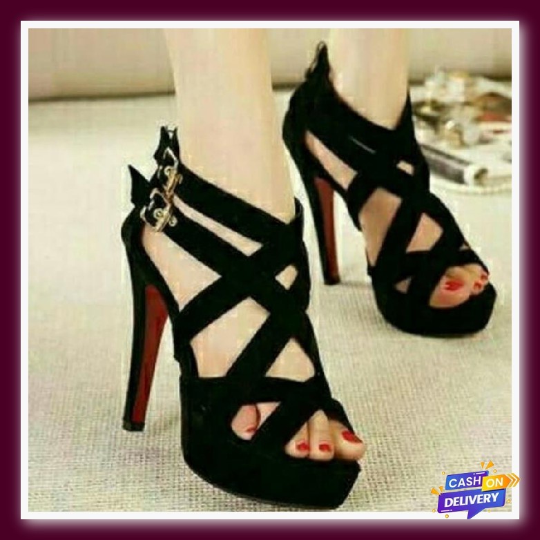Sandal Hak High Heels Import Wanita Kaca Kokop Tali Belakang R 77 Hils Sendal Hels D4 53 Zara Highee