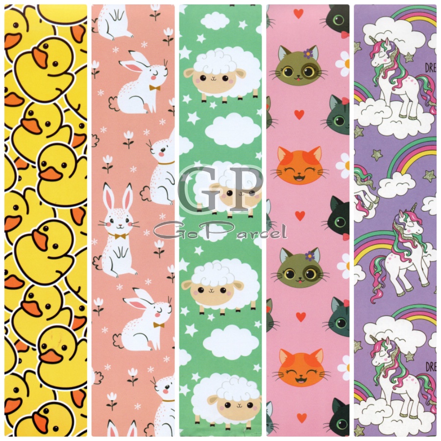 ( 5 Lembar ) KERTAS KADO DOLPHIN / CUTE ANIMAL / SHEEP / DUCK / RABBIT / FISH - GIFT WRAP PAPER VL BINATANG