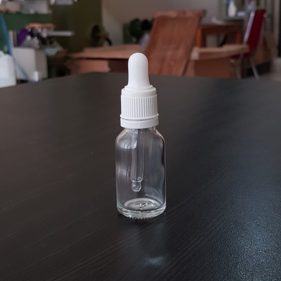 botol pipet kaca 15ml bening segel putih / botol serum tetes 15ml