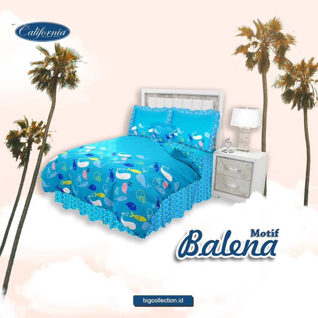 Bed Cover set King 180x200 no1 California Betcover Sprei Rumbai motif Balena Badcover