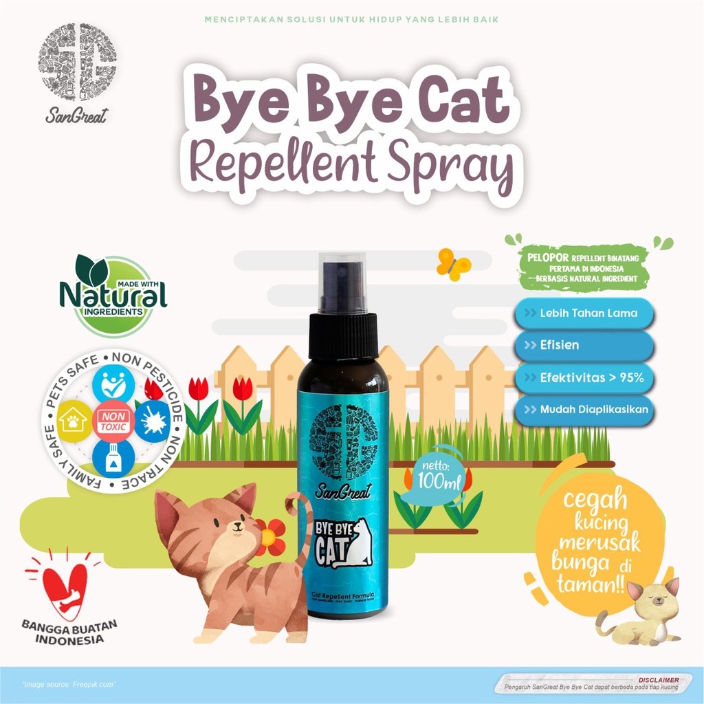 BYE BYE CAT SPRAY 100 ml - Spray Pengusir Kucing-Natural Cat Repellent Spray - Cegah kucing buang kotoran sembarangan dan usir kucing liar