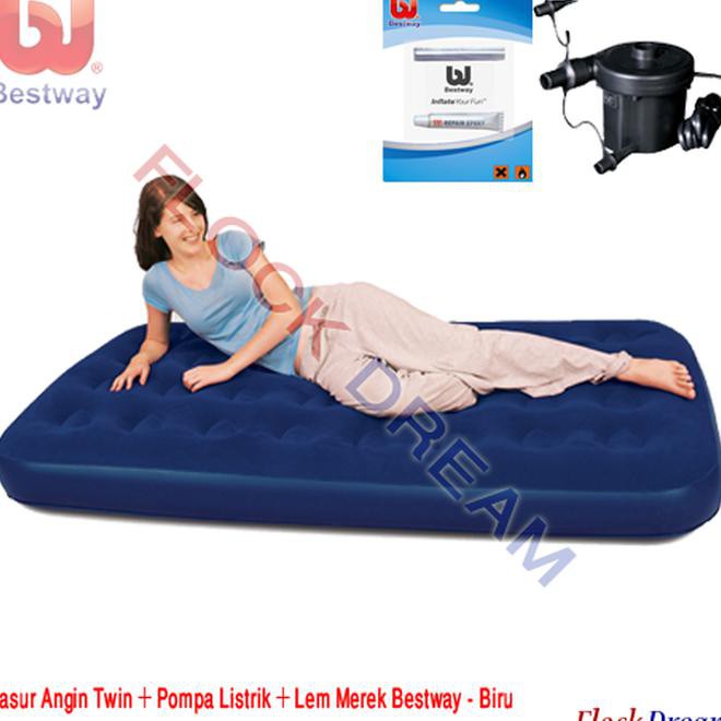 

Kasur Angin Twin + Pompa Listrik + Lem Merek Bestway - Biru