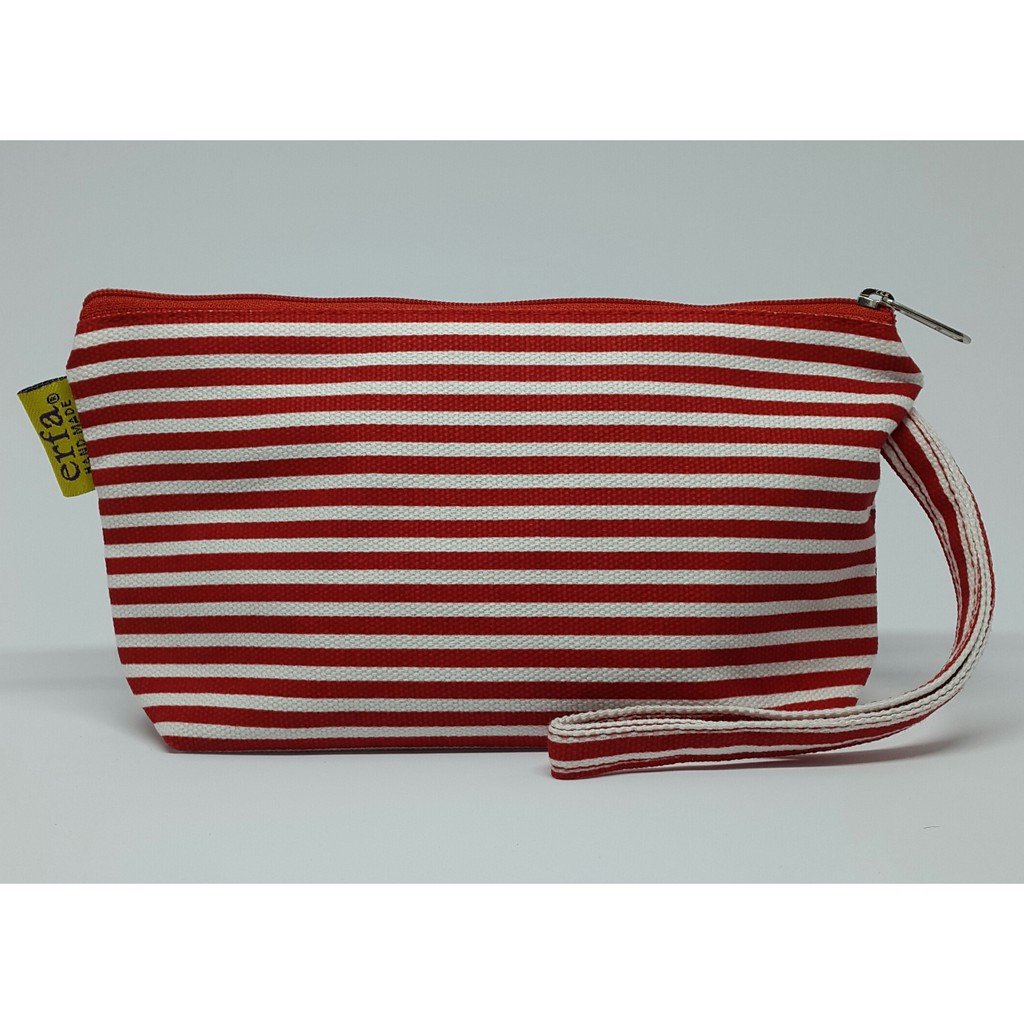 

Tempat Alat Tulis Pouch Serbaguna Kanvas Printing Motif Garis Merah