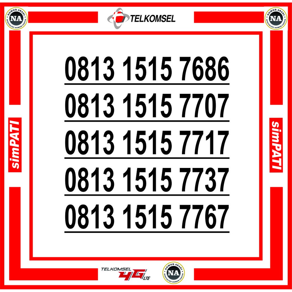 NOMOR CANTIK SIMPATI 4G 0813 1515 XXXX H100