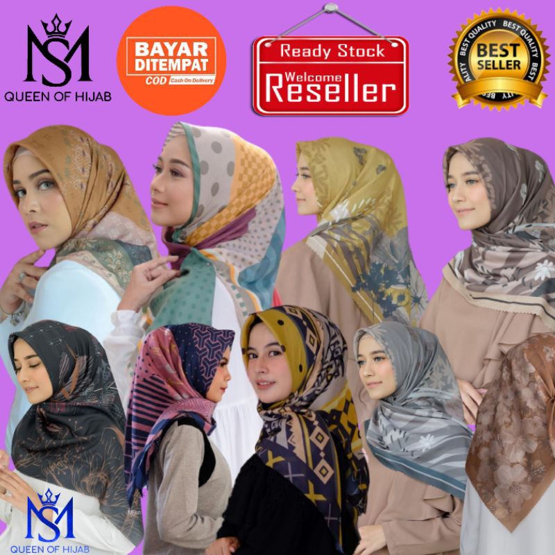 Paket usaha 1 lusin isi (12 pcs) hijab motif Segiempat denay kw  Random campur motif