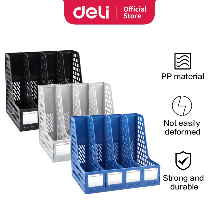 DELI Magazine Container Rak Box File Bahan Plastik