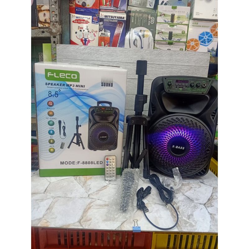 COD SPEAKER BLUETOOTH FLECO 8'5 INCH F 8808 X BASS BONUS MIC KARAOKE + REMOTE//SPEAKER KARAOKE TERBARU//SALON AKTIF X-BASS 8'5 INCH