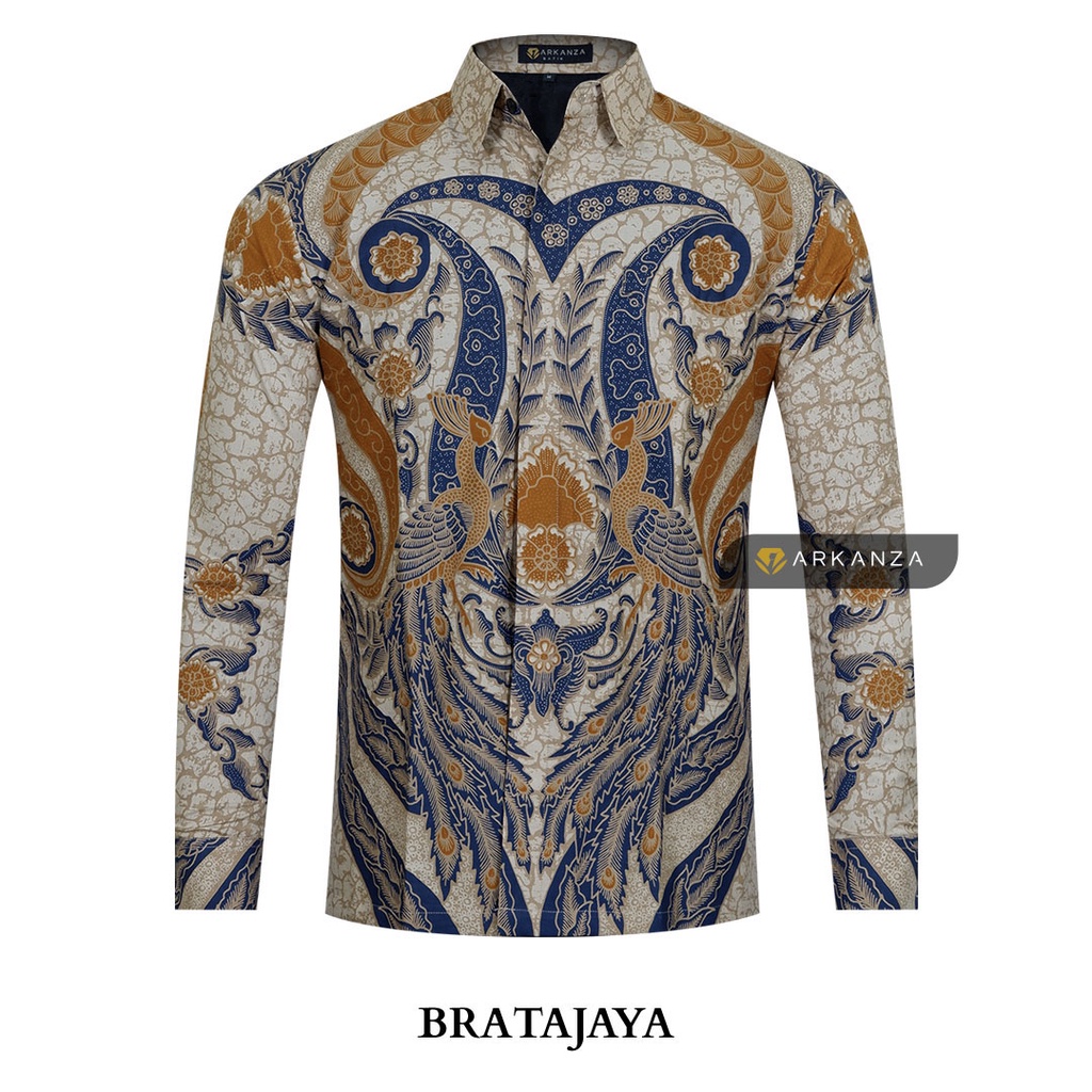 BATIK ARKANZA Motif BRATAJAYA Hem Atasan Kemeja Baju Batik Pria Cowok Laki Laki Slimfit Full Lapis Furing Lengan Panjang Lengan Pendek Original Asli