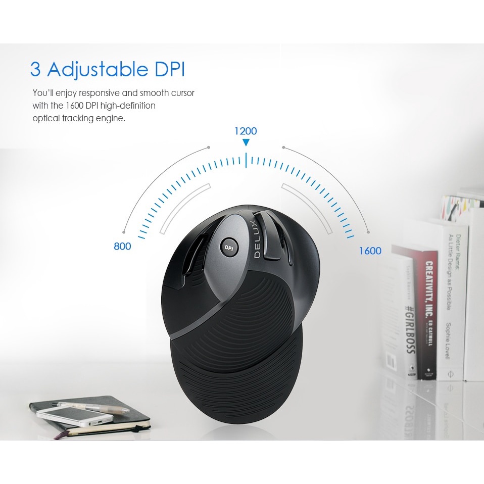 DELUX M618GX - 2.4G Wireless Vertical Mouse with Removable Palm Rest