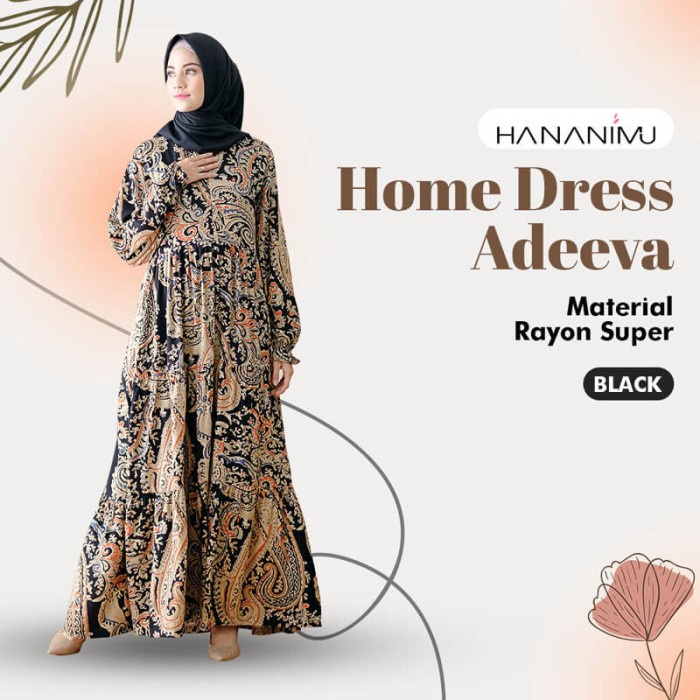 Homedress Adeeva/Baju Gamis Batik Wanita Busui - Hitam, S