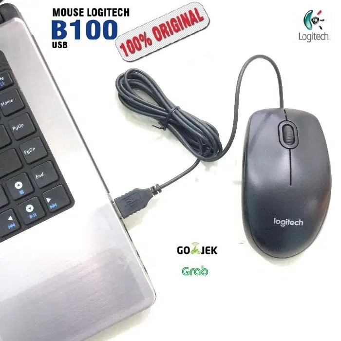 Mouse USB B 100 Corded Wire Kabel Optical Mouse Logitech B100 ORIGINAL