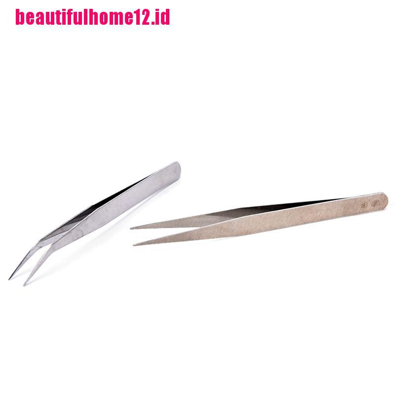 2 Pcs Pinset Lurus Siku Bahan Stainless Steel Untuk Alat Makeup