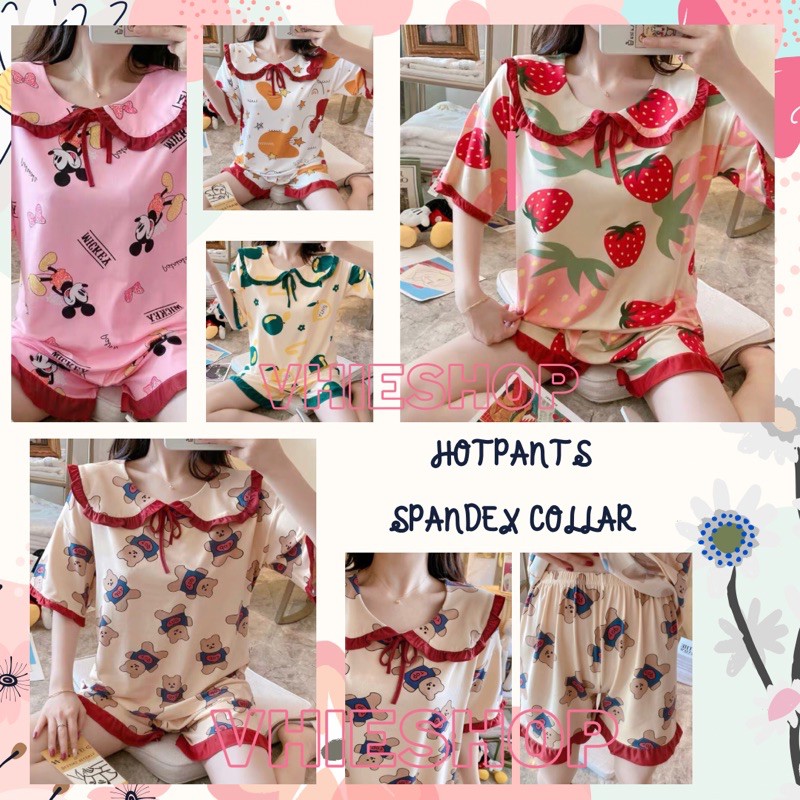 [ VS ] Stelan Baju Tidur Hotpants Import / Baju tidur hp / Baju tidur wanita import Oversize Spandex Collar design grosiran baju tidur import