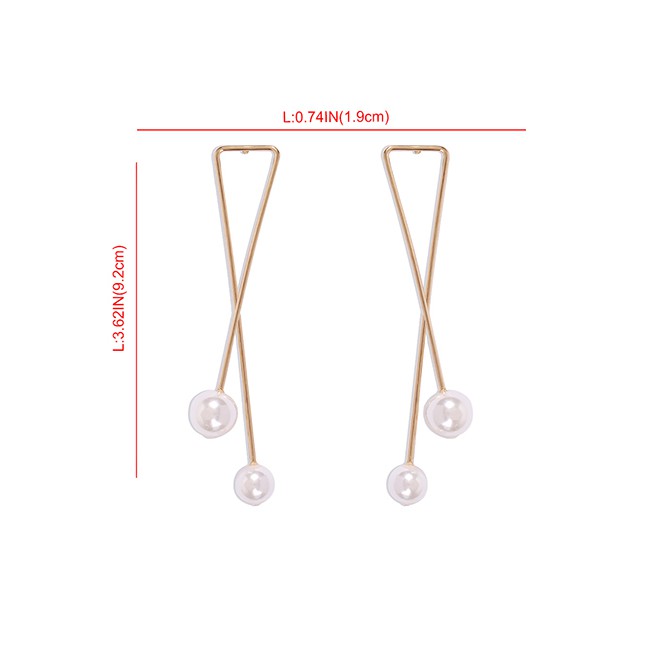 Anting Tusuk Fashion Golden Alloy Pearl Geometric Stud Earrings P94859