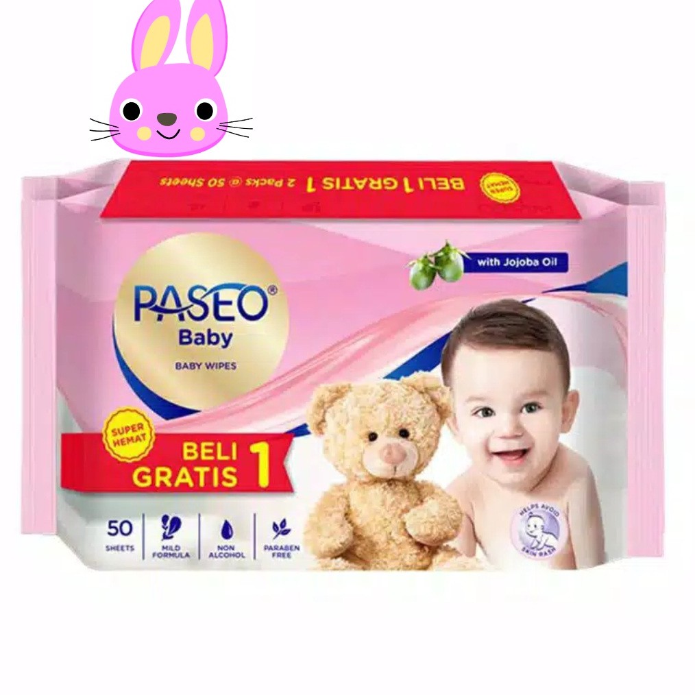 PASEO Baby wipes  beli 1 gratis 1 Tissue 50+50 sheet Tisu basah jojoba (no.157)